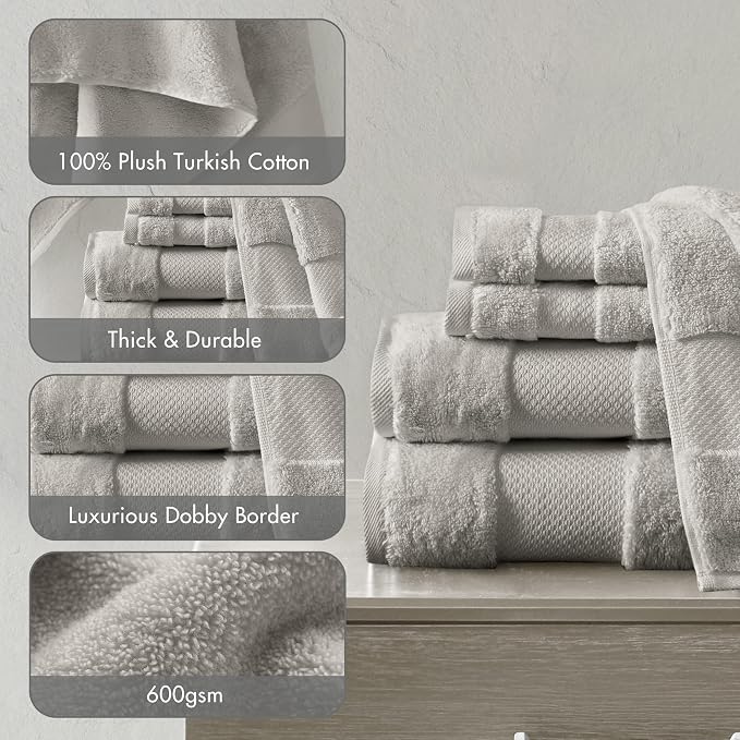 Madison Park Turkish 100% Cotton 600Gsm Luxury Premium Thick Soft Abosorbant - Image 4
