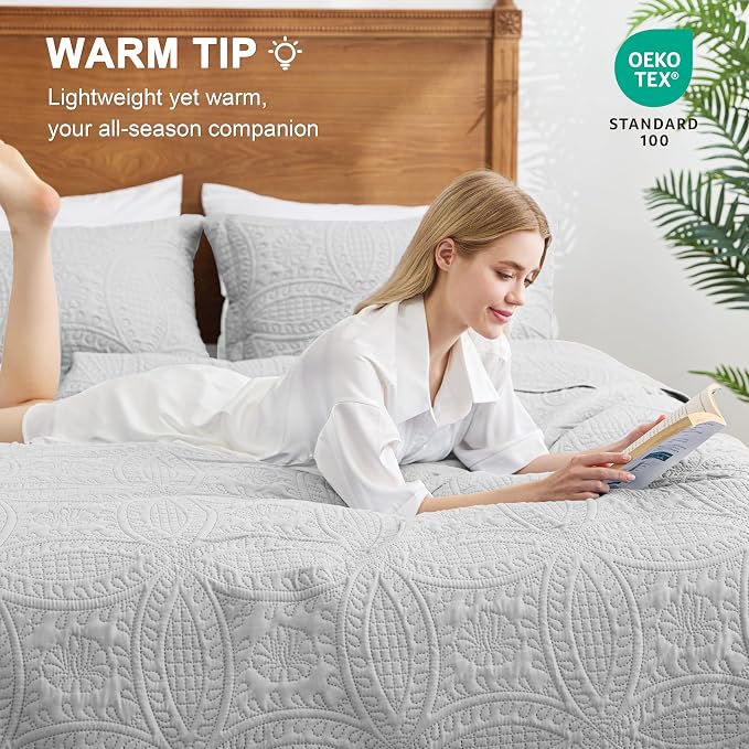 Love's cabin Quilts for Full Bed Light Grey Bedspreads Bedding Set - Image 4