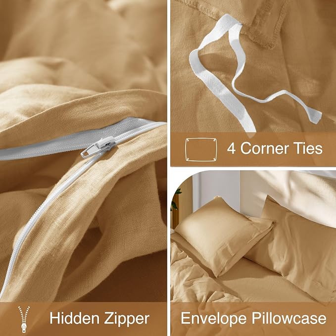 SONORO KATE 100% French Linen Duvet Cover Queen Size, Soft Breathable - Image 8