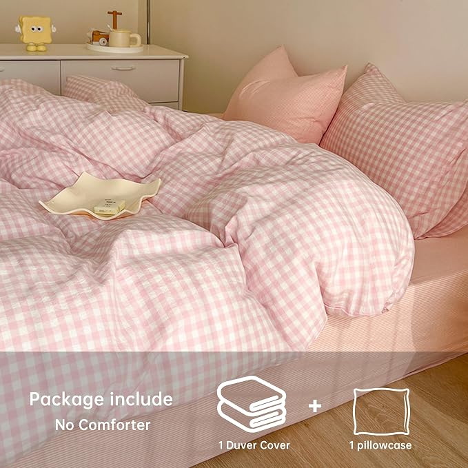 BOLINLIVING Gingham Duvet Cover Twin Size, Microfiber Bedding Set - Image 4
