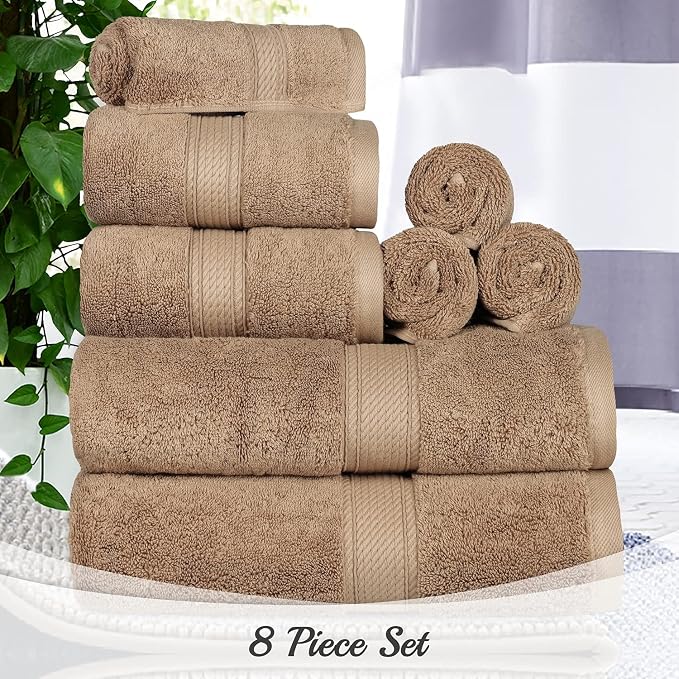 Superior Egyptian Cotton Pile 8 Piece Towel Set, Includes 2 Bath, 2 Hand - Image 7