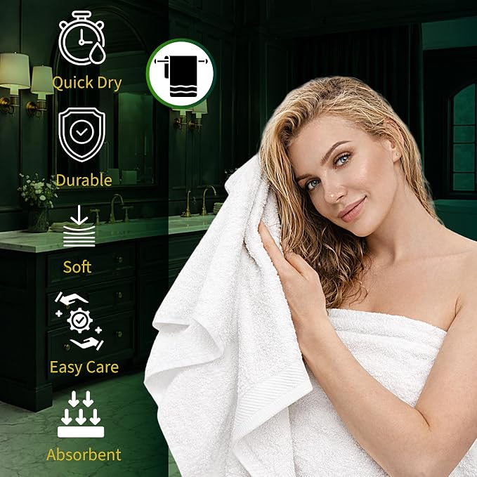 Pearl Linens 12 Pack 22x44 Economy Cotton Hotel Quality White Bath Towels - Image 4