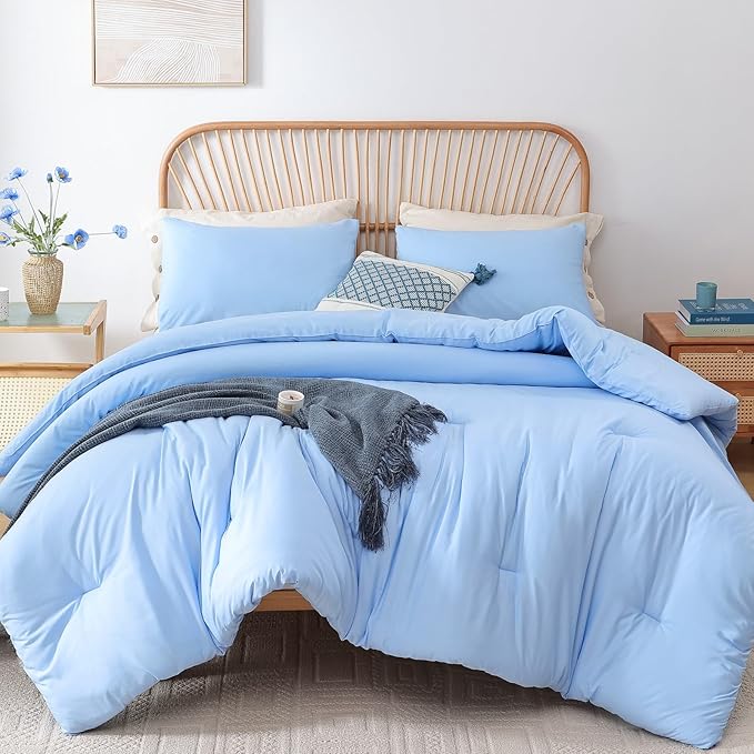ROSGONIA Queen Comforter Set Light Blue by ROSGONIA