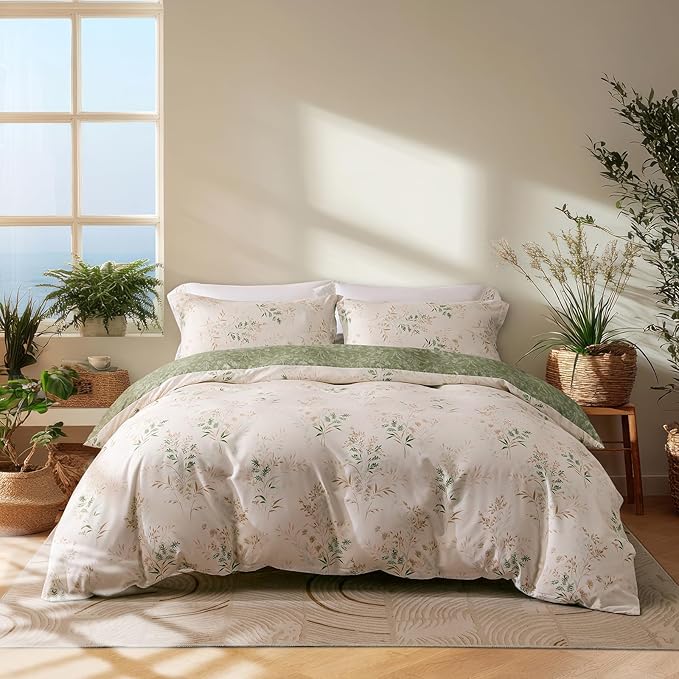 OAITE Duvet Cover King Size, Reversible Fresh Camellia Light Yellow Duvet Cover by OAITE