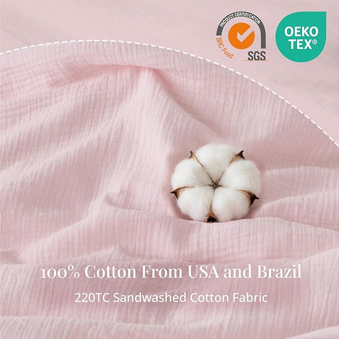 Pink Duvet Cover King, 100% Sandwashed Cotton Soft King Size Duvet Cover Set 3 - Image 3