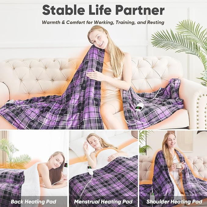 Purple Heated Blanket Electric Throw, 50X60 Heating Throw - Image 7