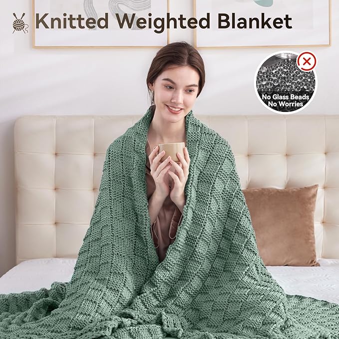 Knitted Weighted Blanket for Adult, No Beads Heavy Blanket 60” x 80'' 10lbs - Image 5