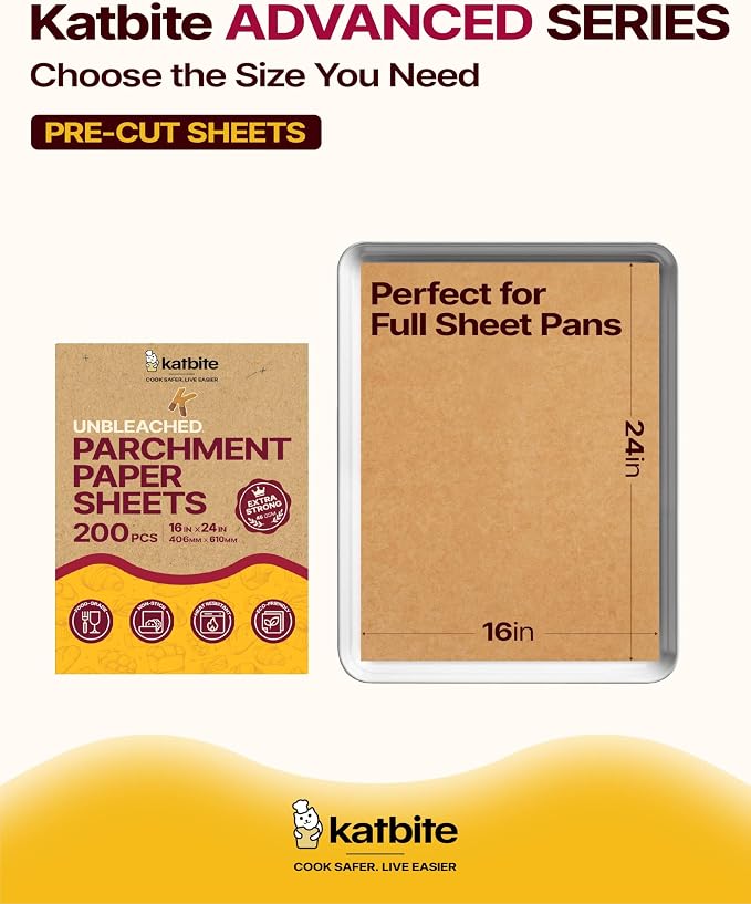Katbite Parchment Paper Sheets Heavy Duty, 16x24 Inches 200 PCS Precut Baking - Image 2