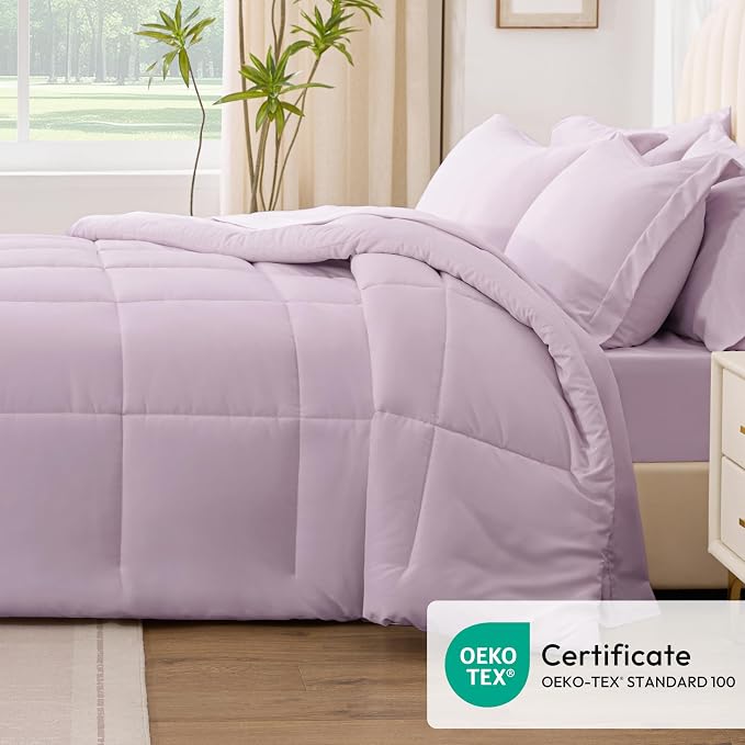 Love's cabin California King Comforter Set Light Purple, 7 Pieces California - Image 5