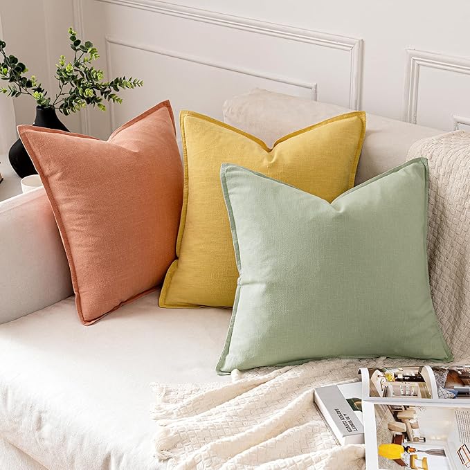 MIULEE Decorative Linen Pillow Covers 18x18 Inch Yellow ​Boho Farmhouse​ - Image 5