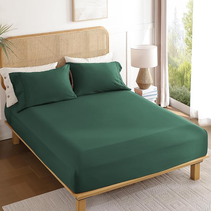 Queen Sheet Set 4 Pieces, Wrinkle Free, Oeko-Tex Certified Bedsheets，Olive Green - Image 7