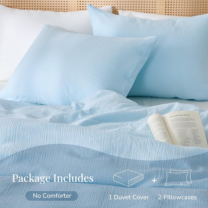 Blue Duvet Cover Queen Size, 100% Sandwashed Cotton Soft Queen Duvet Cover Set - Image 4