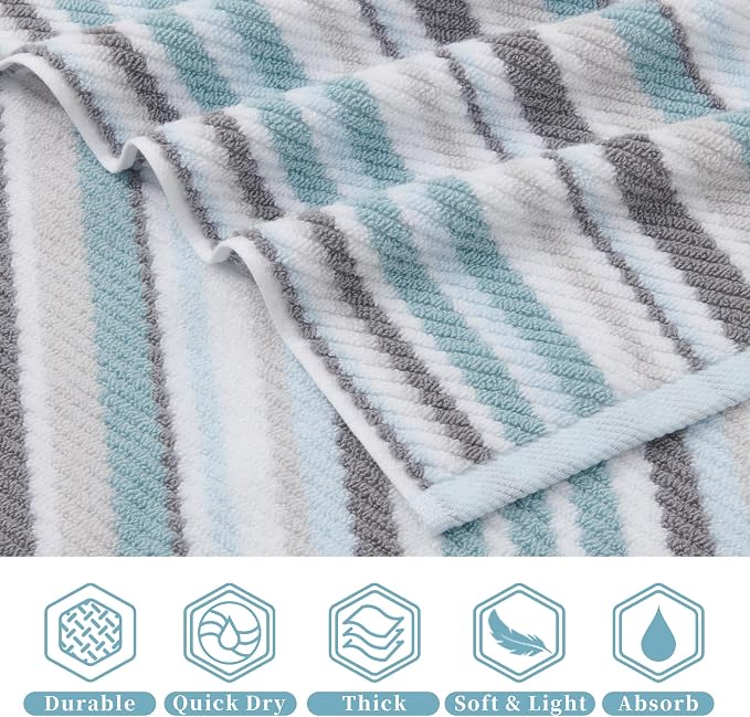 VOOVA & MOVAS 13"x13" Aqua Striped Washcloths - Image 2
