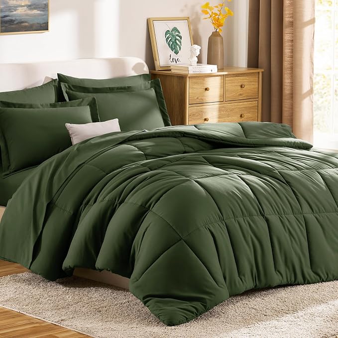 CozyLux Queen Comforter Set Olive Green - Image 9