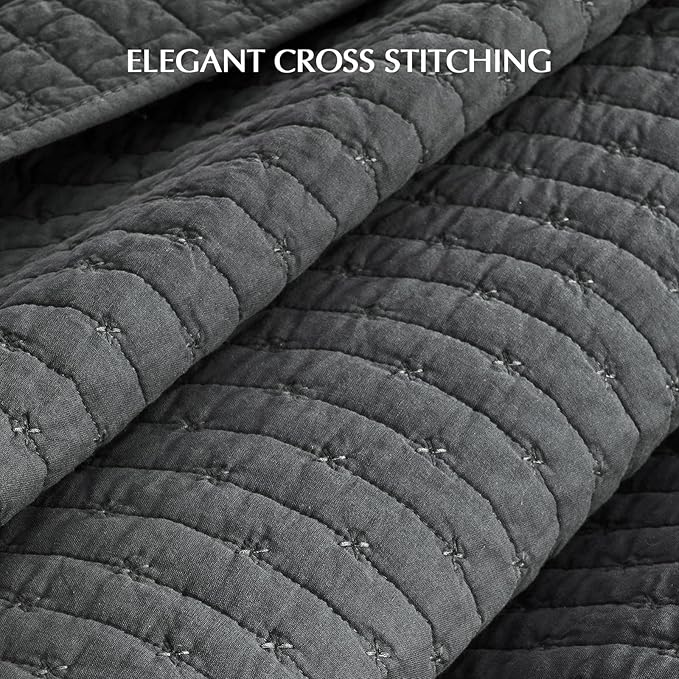EVERGRACE Cross Stitch Pre-Washed Cotton Quilt Bedding Set Queen Size, - Image 3