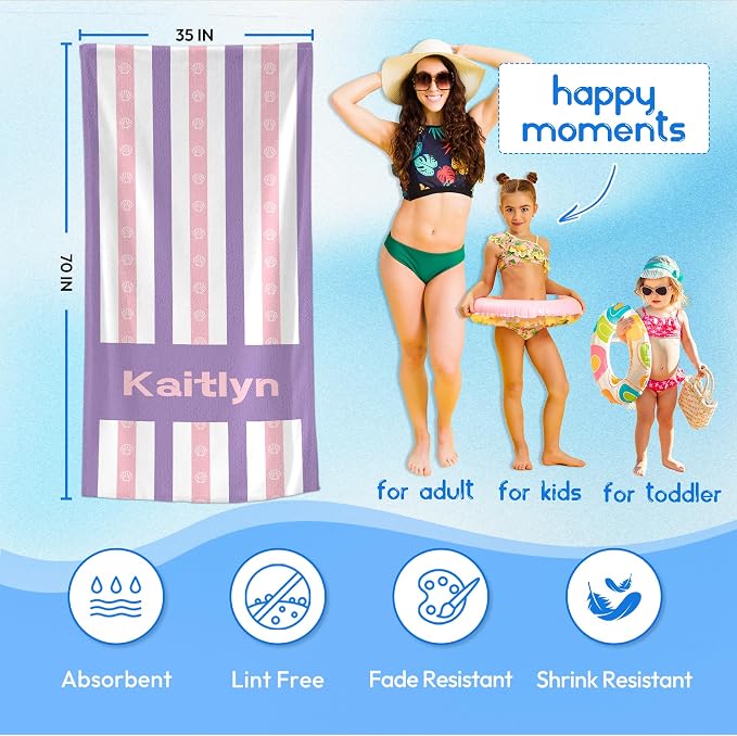JML Custom Beach Towel with Name, Personalized Microfiber Beach Towel with Name - Image 3