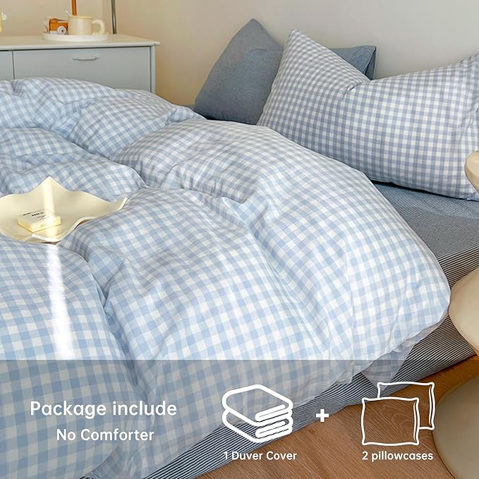 BOLINLIVING Gingham Duvet Cover King Size, Microfiber Bedding Set - Image 4