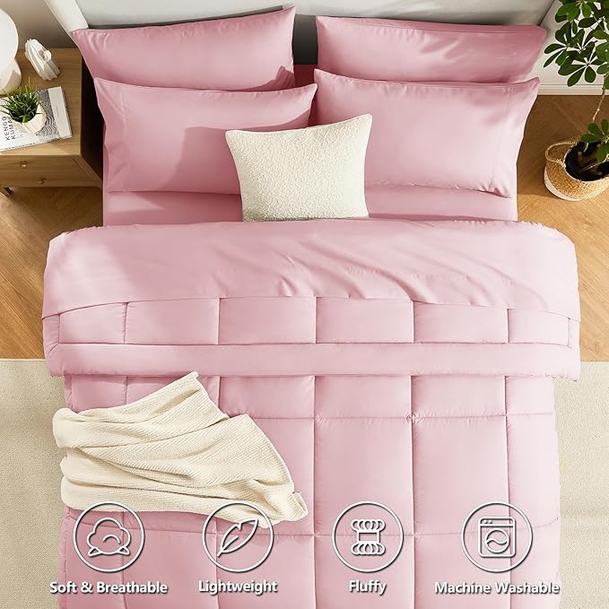 CozyLux Queen Comforter Set Pink, 7 Pieces Bed in a Bag, All Season Bedding Sets - Image 2