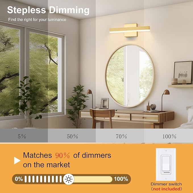 Gold Bathroom Vanity Light 15.75 inch, 14W Dimmable 5CCT LED Modern Bathroom - Image 5