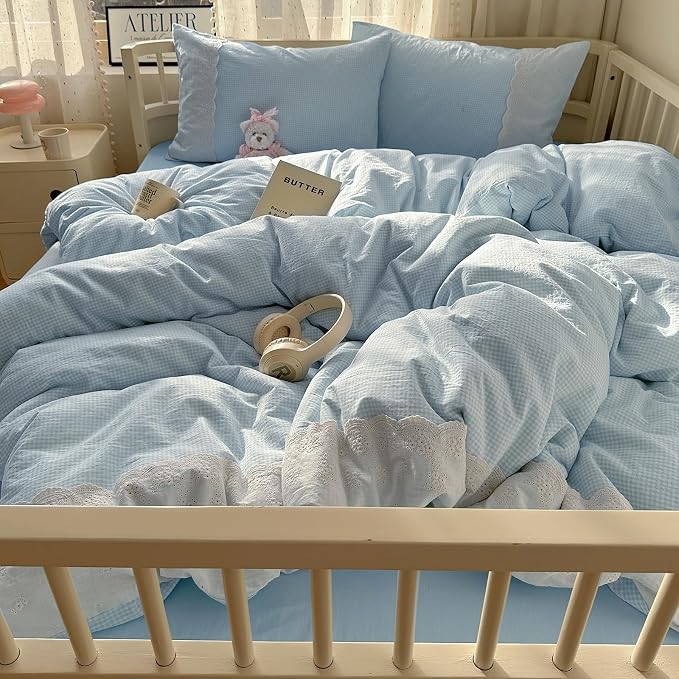 mixinni Blue White Gingham Duvet Cover Twin XL Size - Image 2