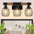 3-Light Farmhouse Bathroom Vanity Light Fixtures, Rustic Wood Bathroom Light by Unknown