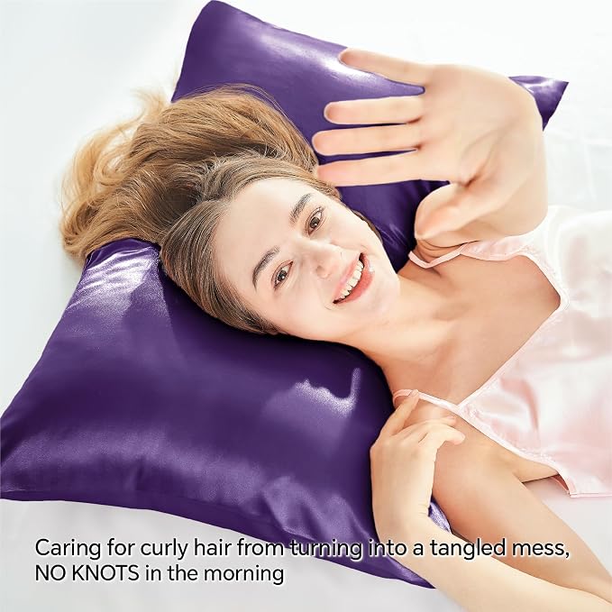 BEDELITE Satin Pillowcase with Zipper, Plum Purple Pillow Cases Queen Size Set - Image 4
