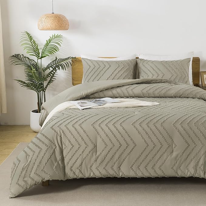 Andency Oatmeal Comforter Set Queen Size, Boho Soft Warm Tufted Bedding - Image 6