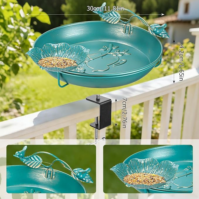 Mellbree Bird Bath Deck Mounted 12", Balcony Fence Railing Clamp Birdbath - Image 5