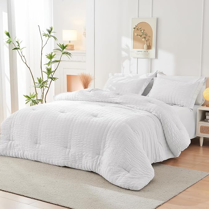 HYMOKEGE White Full Size Comforter Sets Seersucker 7 Pieces, All Season Luxury - Image 7