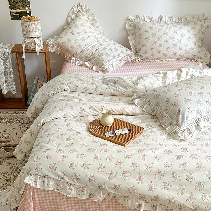 mixinni Pink Floral Duvet Cover Set King Size - Image 5