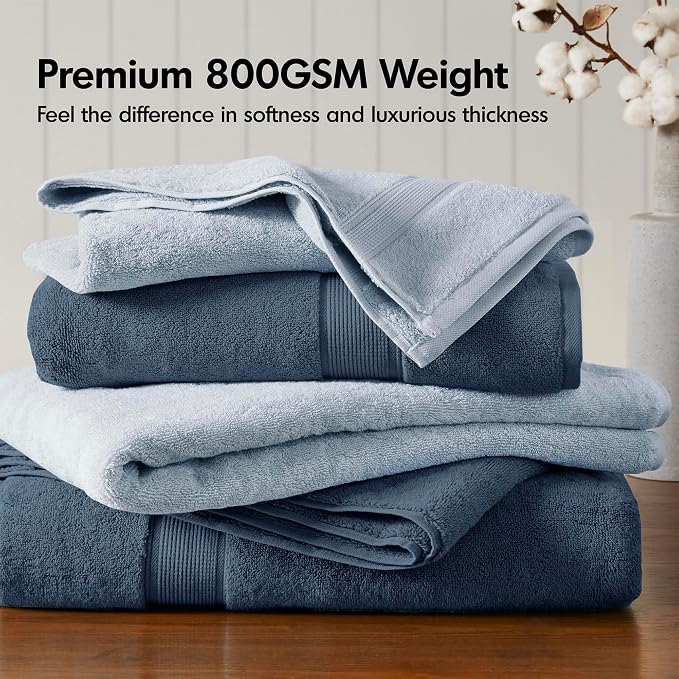 Madison Park 800GSM Bathroom Towel Set of 8 100% Cotton Bath Towel Set - Image 2
