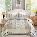 WONGS BEDDING Boho Quilt Set King, 3 Pieces Beige Patchwork Bedspread Coverlet by WONGSBEDDING