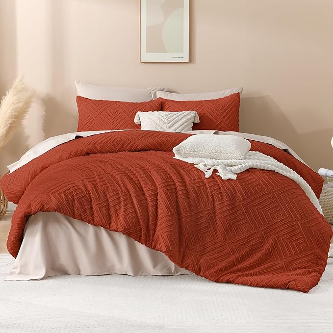 Andency Burnt Orange California King Comforter Set, 3 Pieces Terracotta Boho - Image 2