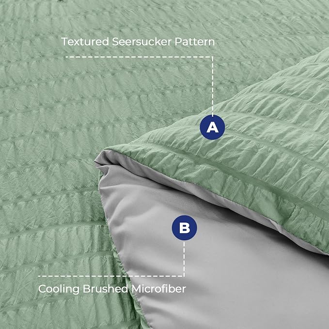 HYMOKEGE Sage Green/Light Grey Queen Comforter Set Seersucker 7 Pieces - Image 4