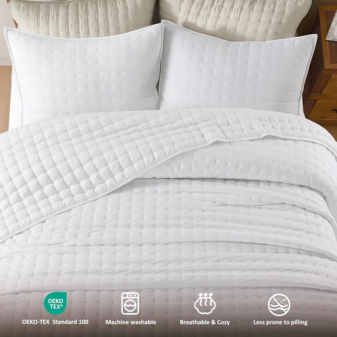 WDCOZY White Oversized King Quilt Set, California Cal King Rustic Bedspread - Image 7