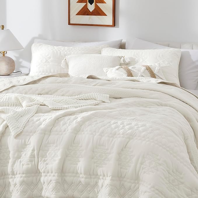 WDCOZY Boho Ivory Quilts Queen Size Bedding Sets - Image 3