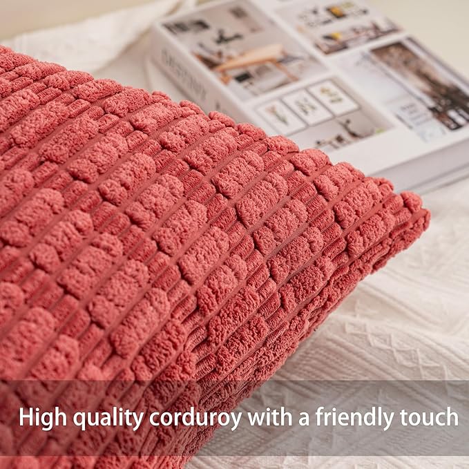 Aegero Pack of 2 Corduroy Decorative Throw Pillow Covers 12x20 InchSoft Boho - Image 3