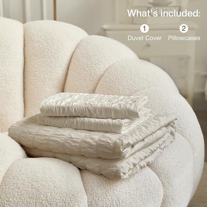 JELLYMONI Beige Duvet Cover Twin Size, Soft Breathable Seersucker Duvet Cover - Image 9