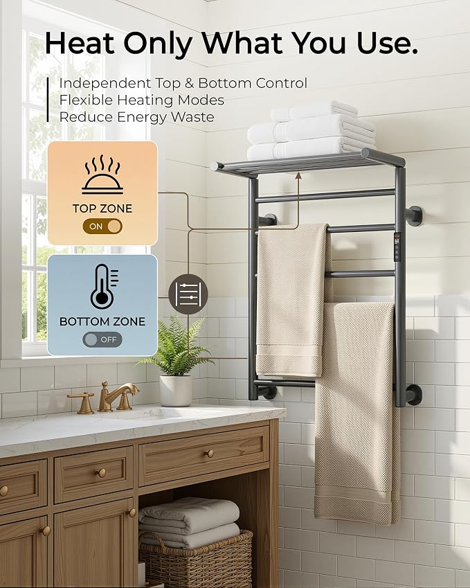 Foldable Heated Towel Rack, Dual-Zone Electric Towel Warmer Rack - Image 2
