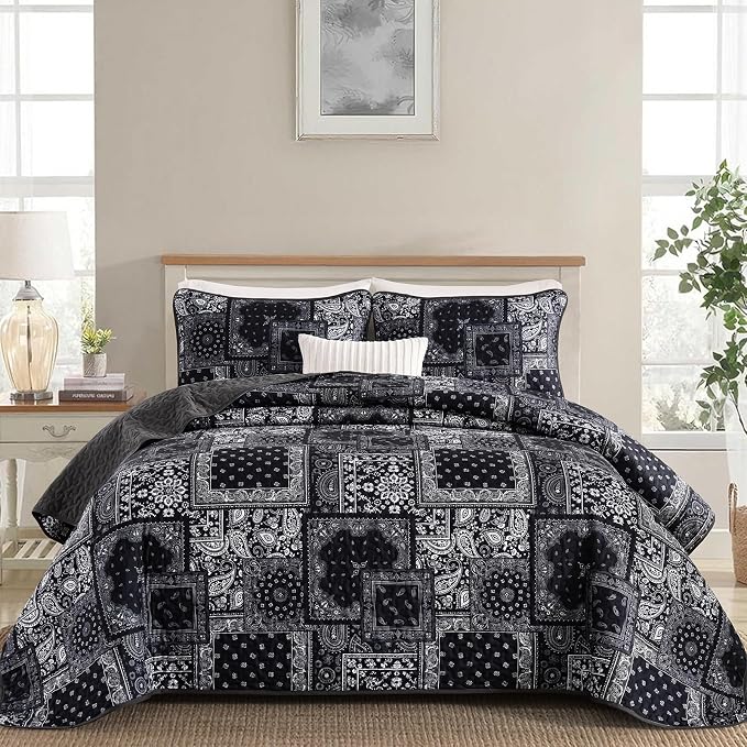 Cottolester Boho Patchwork Quilt Set King Size, Paisley Floral Bedding Set Soft by Cottolester