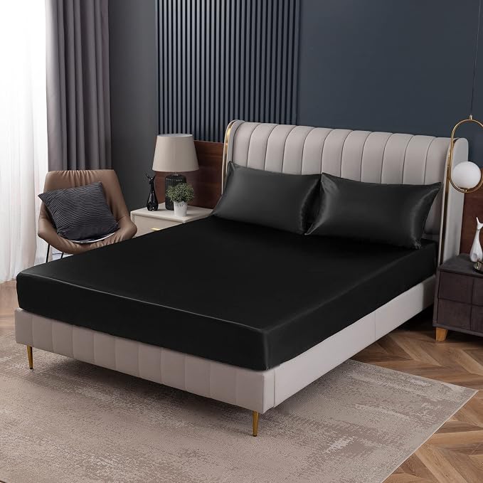 Homiest Black Satin Fitted Sheet Full Size Deep Pocket Luxury & Ultra Soft - Image 9