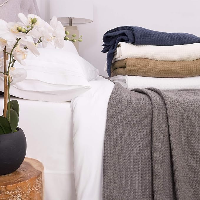 100% Fine Cotton Luxurious Basket Weave Blanket, Full/Queen Size - Image 2