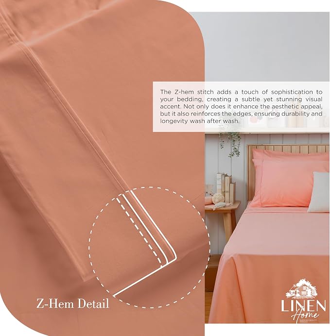 Linen Home 100% Cotton Percale Sheets King Size, Deep Pocket, 4-Piece Set - Image 3