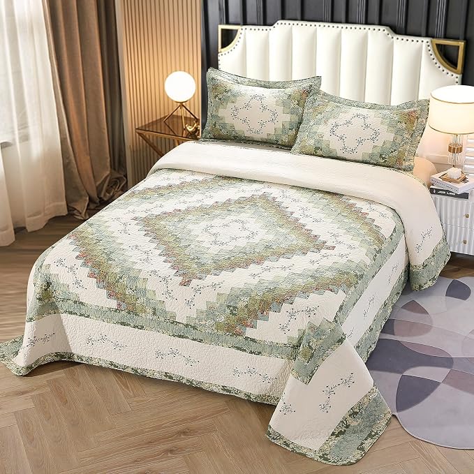 ROOMLIFE Quilt Set Floral Leaves 3D Embroidery Pattern 3 PCS 100% Cotton - Image 7