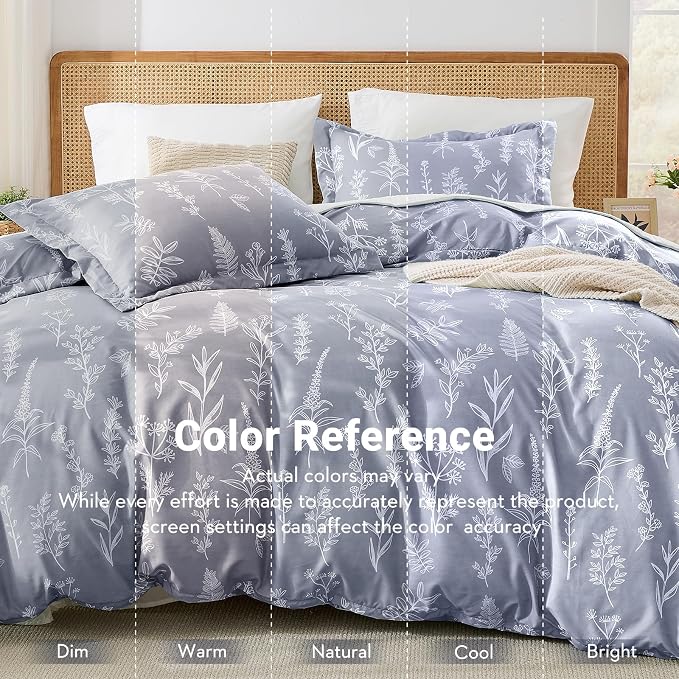 MUXHOMO Duvet Cover Queen Size, Reversible Floral Grey Duvet Cover Set - Image 3