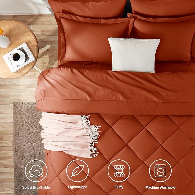 CozyLux Queen Comforter Set Burnt Orange - Image 2