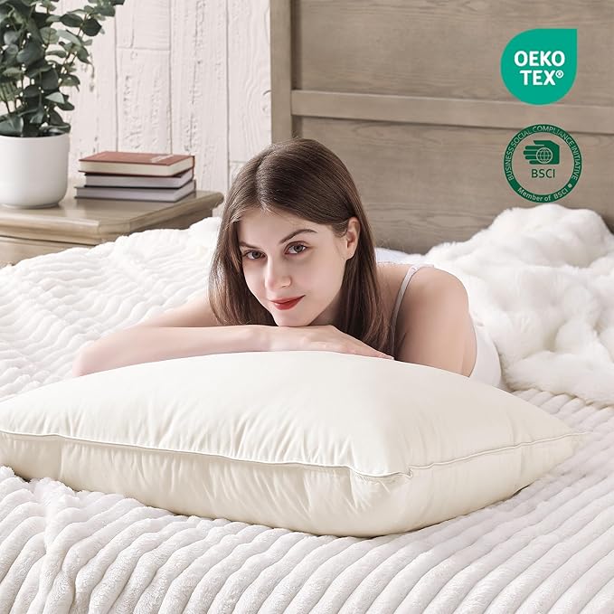 puredown® Goose Feather Down Pillows, 100% Organic Cotton Cover, Luxury Hotel - Image 5