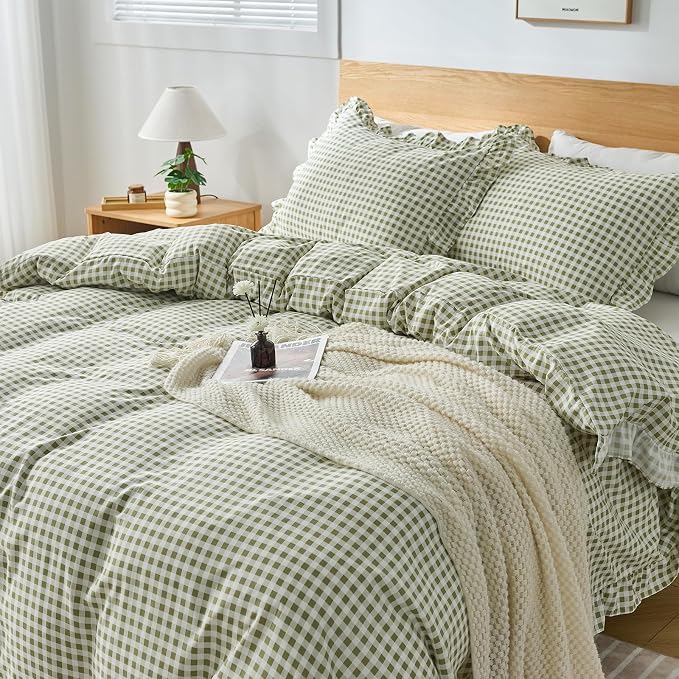 Gingham Duvet Cover King Size, 3 Pieces Soft Breathable Microfiber Plaid - Image 6