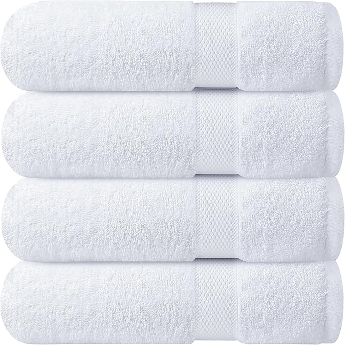 Infinitee Xclusives Luxury 100% Ring-Spun Cotton White Bath Towels Set of 4 – by InfiniteeXclusives