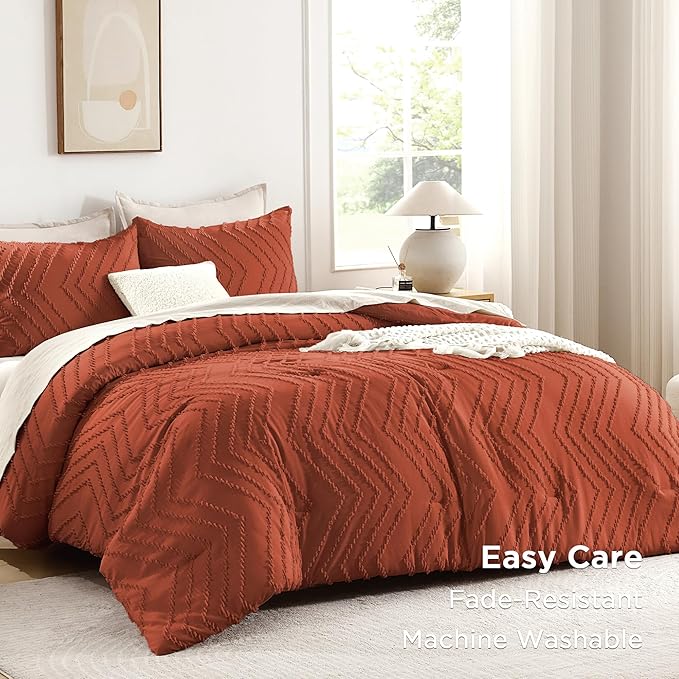 Andency Burnt Orange Oversized Queen Comforter Set, Boho Soft Warm Bedding - Image 3